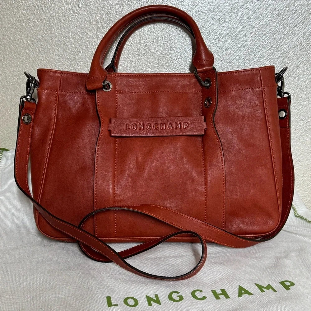 Longchamp Rust 3D Leather Tote Crossbody Bag